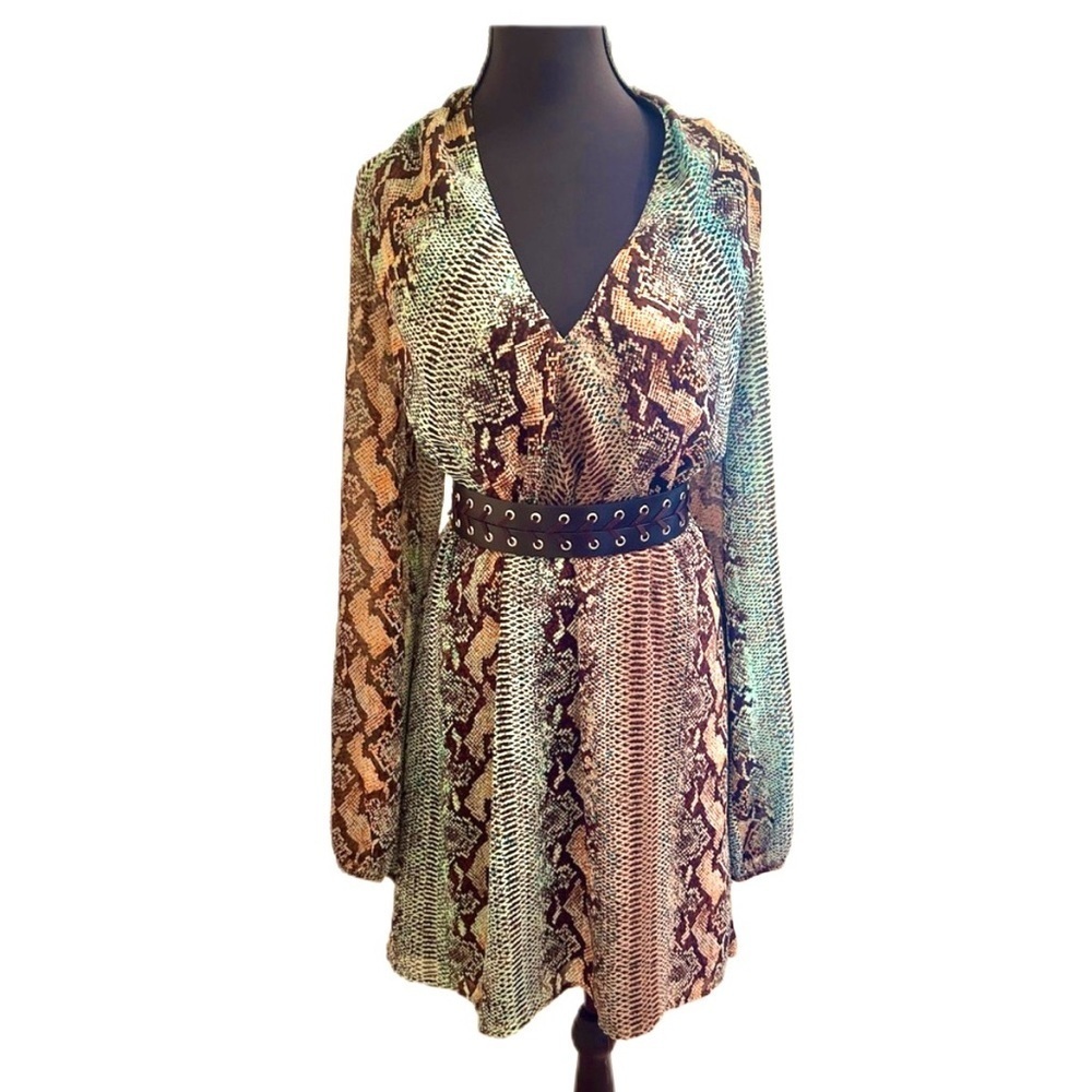 Marciano Stylish Snake Print Dress with Belt, Size Large